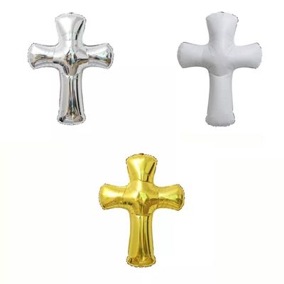 comprar Globo blanco de plata del papel de aluminio de la cruz de Pascua del nuevo oro del diseño de Wholesal para las fuentes de las decoraciones del partido Fabricación en línea