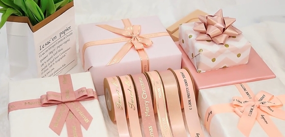 comprar Envase de regalo de alta tenacidad cinta de satén con logotipo impreso a medida y papel de oro rosa online manufacture