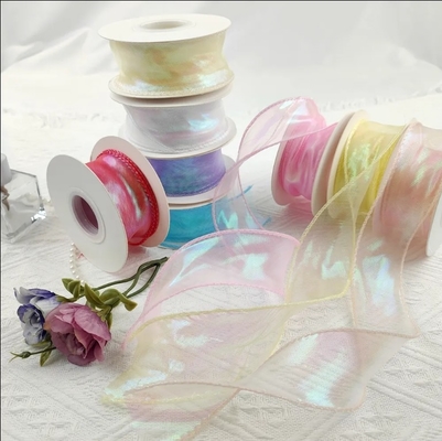 Un buen precio. Custom Color sólido transparente Chiffon rosa Organza de seda cinta de mancha para el regalo de boda Bouquets Decoración de envoltura en línea