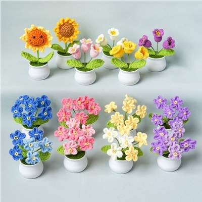 Un buen precio. Finado lirio de valle tejido a mano en macetas decoración del hogar flor artificial de lana de punto buquet de flor artificial regalo en línea