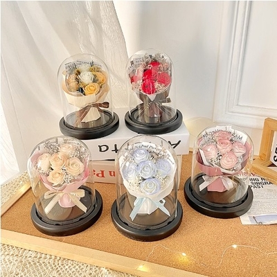Un buen precio. En lana Francesa Simulación Romántica Abrazo de Flores Ornamentos de Cubo de Luz Creativa Bouquet de Rosa Día de San Valentín Regalo Bolso de flores portátil 11x15cm en línea