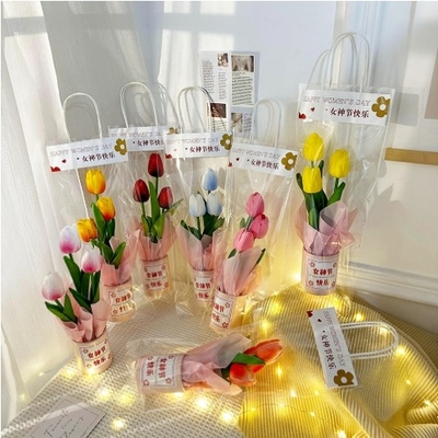 Un buen precio. Simulación PU Tulipa Abrazo Cubo Dulce Lana Flora Abrazo Bendición Regalo Creativo Festival Regalo de Fiestas Mayorista en línea