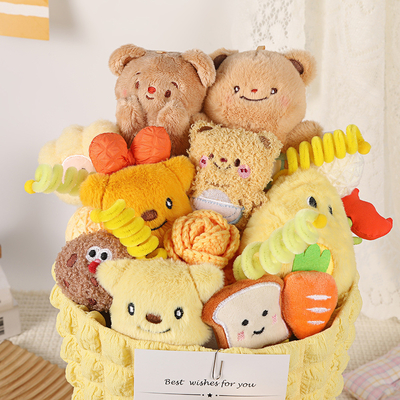 Un buen precio. Muñeca de dibujos animados de oso de mantequilla Buquete de animales rellenos lindos para novia Regalo de muñeca pequeña en línea