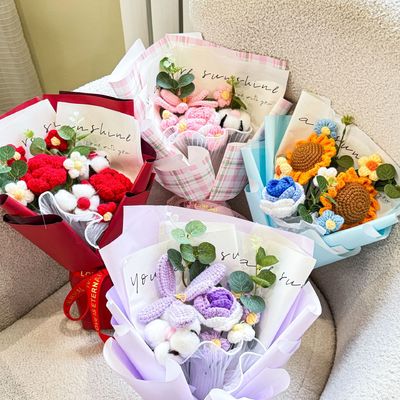 comprar 520 Boquete del Día de la Madre de lana de punto de flores hechas a mano para la temporada de graduación Fabricación en línea