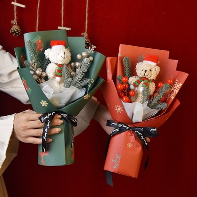 comprar Bouquets de flores de Navidad hechas a mano de punto flores artificiales de la muñeca de los osos de Navidad Bouquets de flores de la víspera de Navidad Regalos de Santa Claus Bouquets de flores online manufacture