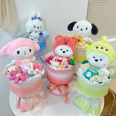 Un buen precio. Día de San Valentín chino muñeco hecho a mano Bouquet de perro de orejas grandes Diseño perfecto regalo para cumpleaños o souvenir Multicolor en línea