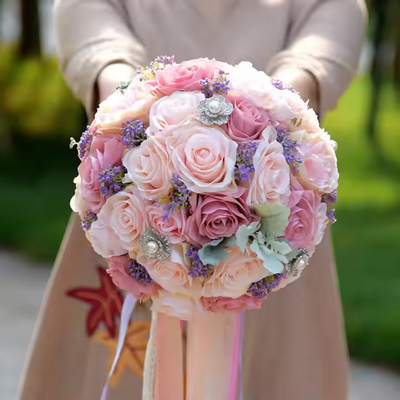 comprar Bouquet de flores de rosa artificial Casa de la boda Flores decorativas para la novia Damas de honor Bouquets de flores regalo de San Valentín online manufacture