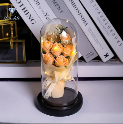 comprar Fábrica al por mayor Ins LED artificial flores decorativas de cumpleaños Cúpula de vidrio Rosa ramo Día de San Valentín Rosa de jabón de calidad online manufacture
