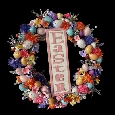 comprar Huevo de Semmasine Coronilla de Pascua para la puerta de entrada Decoración de primavera colgando huevos de plástico mixtos de colores Hojas artificiales Flores Coronas Fabricación en línea