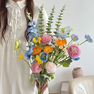 Un buen precio. Balón bordado, rosa, flor simulada, ramo de flores falso, decoración de la sala de estar, fotografía de la temporada de graduación, accesorios de fotografía de ramo portátil en línea