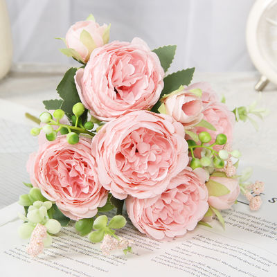 comprar 5 pequeñas flores artificiales de rosas, ramo de estilo coreano, flores artificiales de peonía persa y extranjera, rosas caseras de boda Fabricación en línea