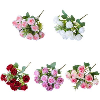 comprar 10 pequeñas rosas arregladas para bodas, pequeños ramos de flores, decoraciones para el hogar del hotel, flores de seda, flores artificiales falsas Fabricación en línea