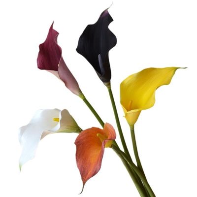 Un buen precio. Venta al por mayor transfronteriza de lirios de calla de gran tamaño, flores artificiales EVA, flores artificiales, ramos de boda de caucho blando y decoraciones para el hogar en línea