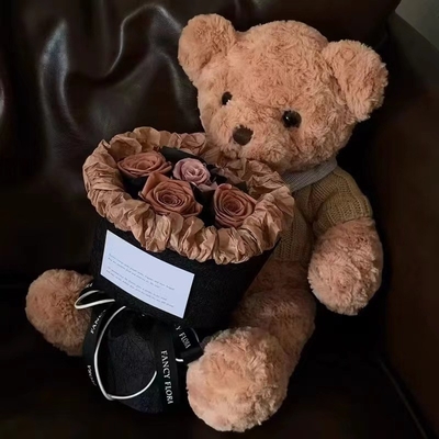 comprar Muñeca de peluche oso lindo ramo, rosa eterna flor artificial regalo de San Valentín, regalo de cumpleaños para niñas online manufacture