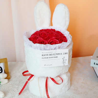 comprar Bouquet de arreglos florales del Festival de Qixi, regalo del Día de la Madre, orejas de conejo lindas, flores artificiales, jabón, bouquet de flores producto terminado online manufacture