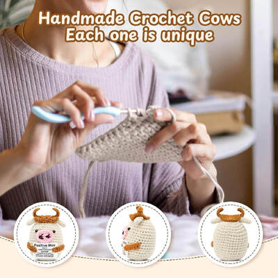 comprar Mini Positive Crochet Cow hecha a mano Kawaii lindo animal rellenado mensaje alentador divertido apoyo emocional amigo inspirado Kawaii Fabricación en línea