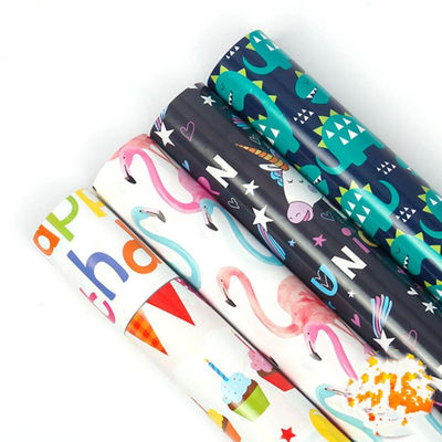 comprar Diseño de papel de la historieta del rollo del papel de regalo del oro de los flamencos y de los dinosaurios para los niños Fabricación en línea