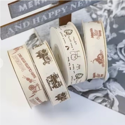 Un buen precio. Banda de algodón reciclado RPET de cara única 100% algodón 10mm-100mm Impresión personalizada de tela de seda Artesanías Regalos en línea