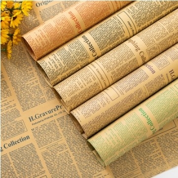 Un buen precio. Papel de envoltura de flores de 50*70 cm en estilo periódico inglés vintage para embalaje de regalos en línea