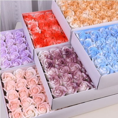 Buen precio Spray Color Gradiente Rosa Triturada Hielo Azul Jama de Ciruela Rosa Jabón Cabeza de Bouquet de Flores Mayorista Tres capas de agua salpicado Regalo del Día de San Valentín en línea