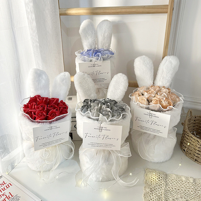 Un buen precio. Orejas de conejo rosa de peluche Bouquet de mano 20x35cm Tamaño Opciones de colores múltiples para el Día de San Valentín chino y el Día del Maestro en línea