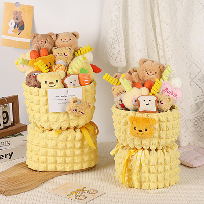 Un buen precio. Muñeca de osos de mantequilla dibujos animados Bouquet muñeca lindo regalo de graduación novia enviar a la chica cumpleaños amante regalo del día de los niños en línea
