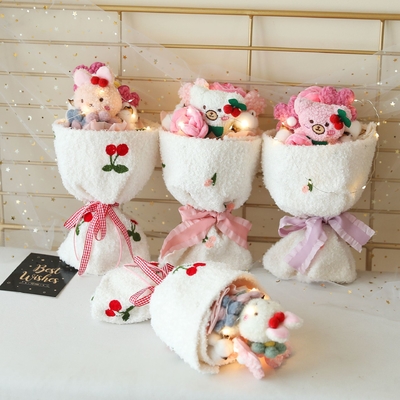 Un buen precio. Bouquet de muñeca lindo Plush Bunny muñeca Bouquet de Navidad regalo de vacaciones acabado de tela Bouquet en línea