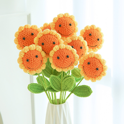 Un buen precio. 10x43cm Flor de sol de punto hecha a mano con cara sonriente Variedad Flor de sol regalo de flores artificiales para el día del maestro en línea