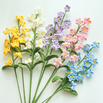 Un buen precio. 7x44cm Hecho a mano Tricotado No me olvide Bouquet Crochet Arreglo de flores artificiales con múltiples colores en línea