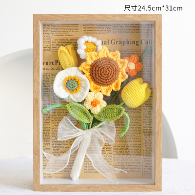 Un buen precio. Crochet hecho a mano Girasol eterno marco floral Decoración colgante Regalo para el día del maestro 22x17.5x4.5cm Pila de punto en línea