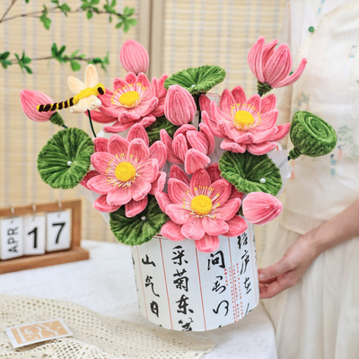 Un buen precio. 35x38cm artesanal Twist Rod Flower Bouquet Material Kit Tejido de seda real Juan Hua Regalo creativo y colorido para niños en línea
