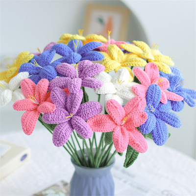 Un buen precio. Pile de punto de crochet de tulipán hecho a mano Bouquet de flor floral falso Decoración de mesa para el día de San Valentín / variedad de tulipán de regalo en línea