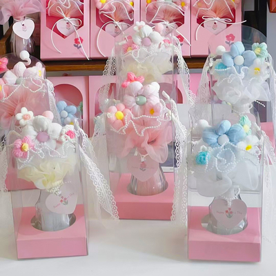 Un buen precio. Flores tejidas a mano Regalo perfecto para el Día de la Madre para mamá Tejido Flor artificial Bouquet Abrazo Decoración de cubo Recuerdo en línea
