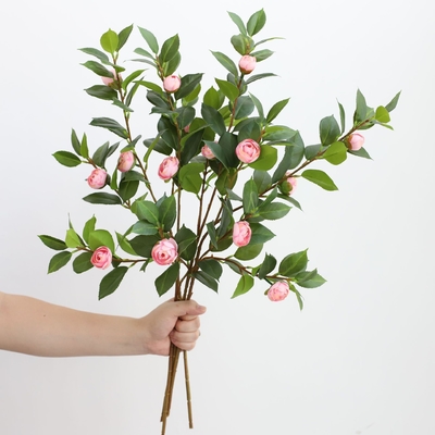 Buen precio Camelia Flores artificiales para fotografía de bodas Requisitos y salón Decoración de la mesa de comedor en material plástico en línea