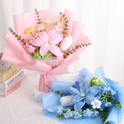 Buen precio Regalo transfronterizo para el Día de la Madre cumpleaños rosa de punto ramos de lana de punto simulación de girasol lirio de flores en línea