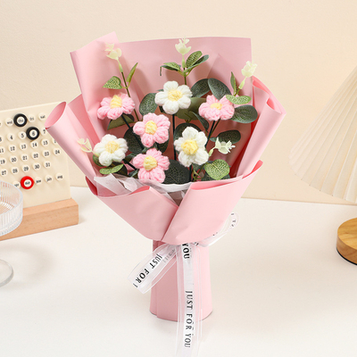 Buen precio Bouquet de flores de hilados hechos a mano Crochet de punto Regalo floral Flores falsas Bouquet de mano con múltiples colores en línea