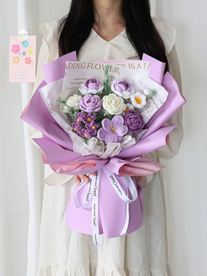 Buen precio Bouquet de flores de hilo tejido a mano - Macaron Color Crochet Regalo floral para novia y bestia en línea