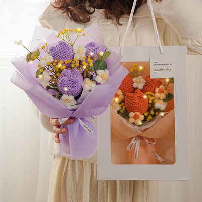 Buen precio 30x35cm Pila de punto hecha a mano Bouquet de hilo de tulipán Gran regalo del día de la madre en línea