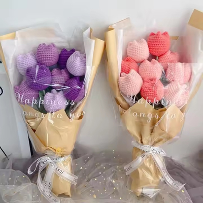 Un buen precio. Filamentos de flores de punto a mano Crochet forma de corazón Flores tejidos a mano Bouquet Decoración de bodas regalo de San Valentín hecho a mano para los amantes en línea