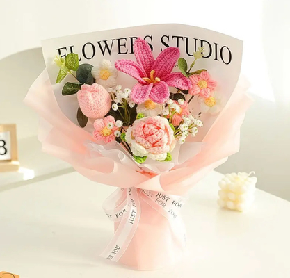 Un buen precio. Ya hecha de tejido artificial rosa azul crochet ramo de flores para el aniversario regalo de San Valentín en línea