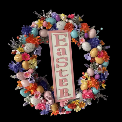 Un buen precio. Huevo de Semmasine Coronilla de Pascua para la puerta de entrada Decoración de primavera colgando huevos de plástico mixtos de colores Hojas artificiales Flores Coronas en línea