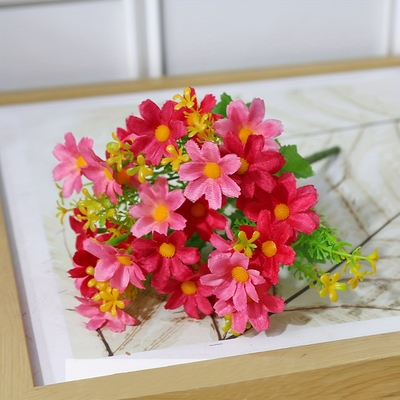 Flor simulada, margarita pequeña, orquídea saltadora, flor artificial falsa, 28 cabezas, jardín decoración del hogar, flor de seda, proyecto al aire libre, crisantemo silvestre pequeño