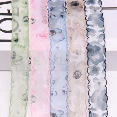 Punto de fabricación 2,5-5cm doble de oreja encaje de chifón cinta impresa estilo chino accesorios para el cabello ropa de cabeza DIY cinta de seda