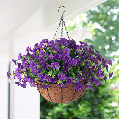 Un buen precio. La gloria de la mañana flor artificial montada en la pared cesto colgante jardín exterior decoración del patio del porche se puede personalizar y combinar en línea