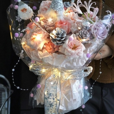Sombras de flores, bolas de pelo de Navidad, copos de nieve bailando, ramos de celofán, papel de envoltura de flores, materiales florales, papel de envoltura de flores