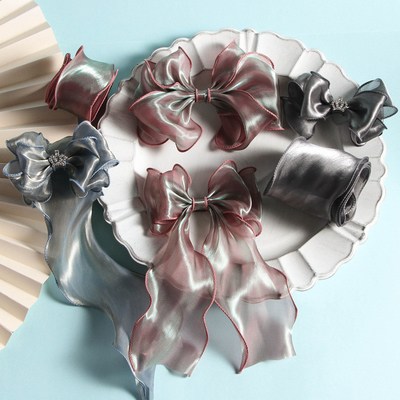 Correa hilados con bordes de perlas iridiscentes DIY accesorios para el cabello hechos a mano cinta de arco de sirena de onda de solterona de filo de cola de pez
