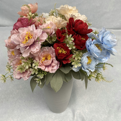 Nuevo 6 cabezas Popo Peony simulado Bouquet de la boda Guía de ruta Conjunto Falsas Flores para el hogar Fotografía Requisitos Mano Flor de seda industrial