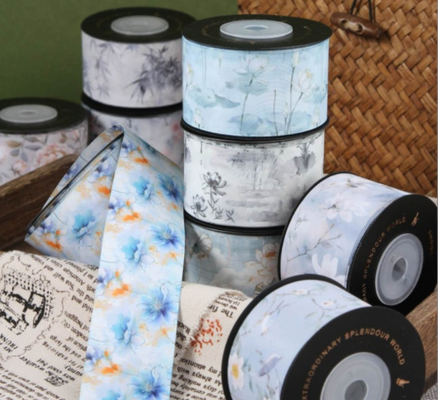 Serie de caballeros de estilo nacional Canción de pájaro Flor de fragancia Flor de impresión cinta DIY Arco Ropa de pelo Accesorios de embalaje cinta