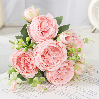5 pequeñas flores artificiales de rosas, ramo de estilo coreano, flores artificiales de peonía persa y extranjera, rosas caseras de boda