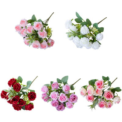 10 pequeñas rosas arregladas para bodas, pequeños ramos de flores, decoraciones para el hogar del hotel, flores de seda, flores artificiales falsas